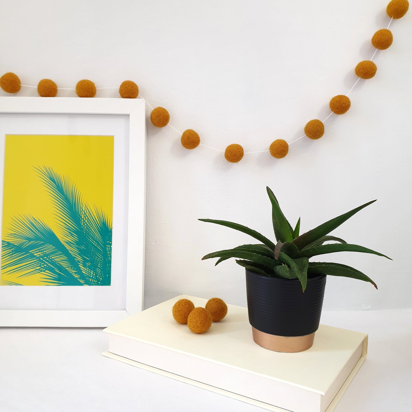 Mustard Pom Pom Garland - Felt Ball Nursery Decor