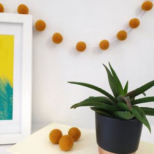 Mustard Pom Pom Garland - Felt Ball Nursery Decor