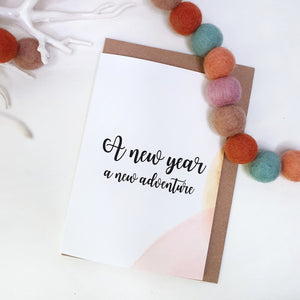 A New Year A New Adventure - A6 Monochrome Typo Water Paint Greeting Card