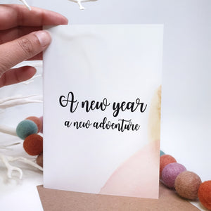 A New Year A New Adventure - A6 Monochrome Typo Water Paint Greeting Card