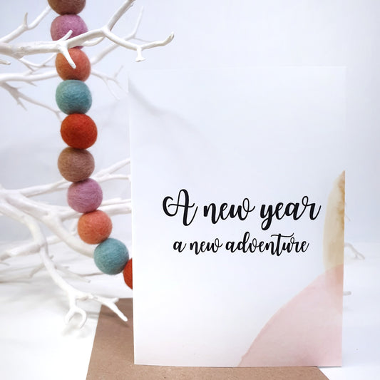 A New Year A New Adventure - A6 Monochrome Typo Water Paint Greeting Card