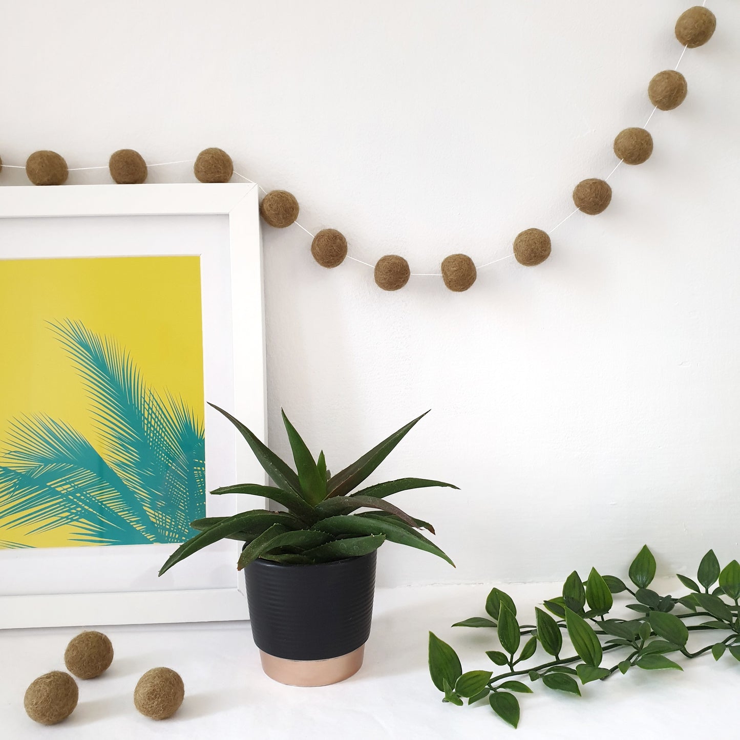 Olive Pom Pom Garland - Felt Ball Nursery Decor