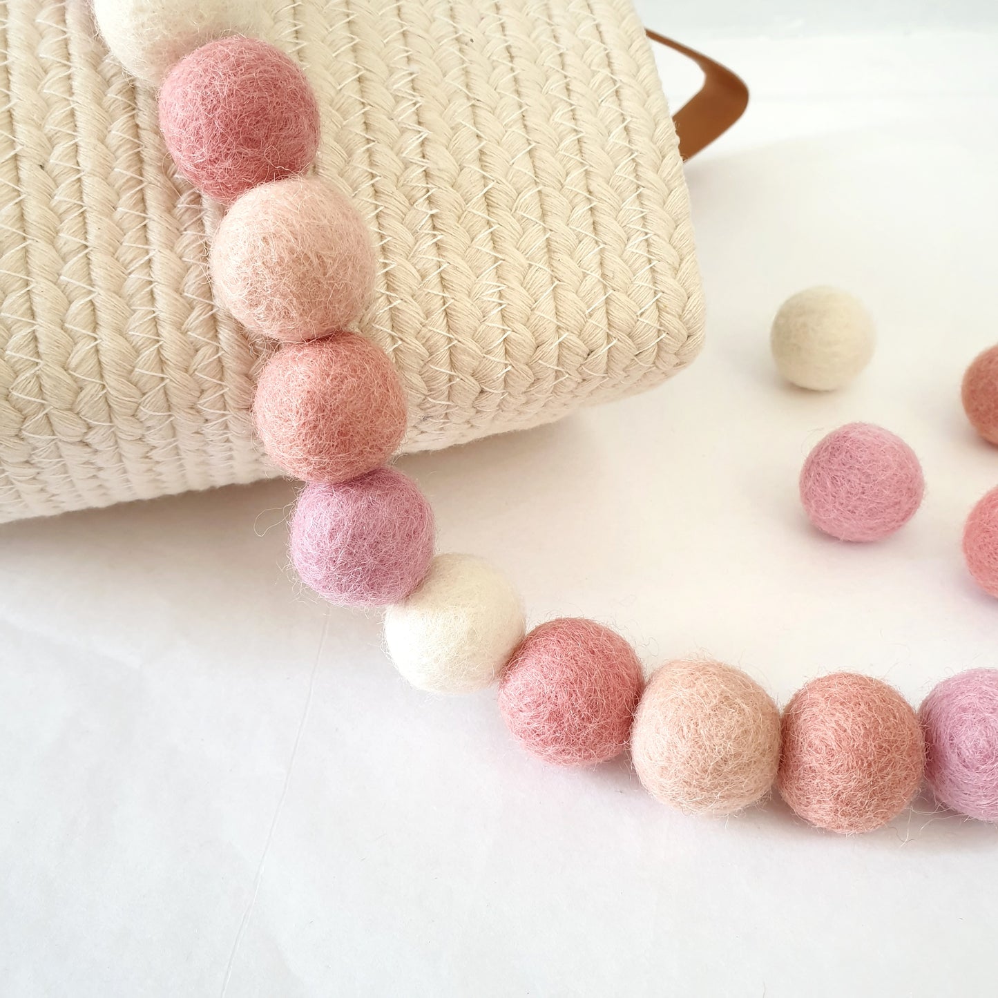 Ombre Pink Rainbow Pom Pom Garland - Felt Ball Nursery Decor