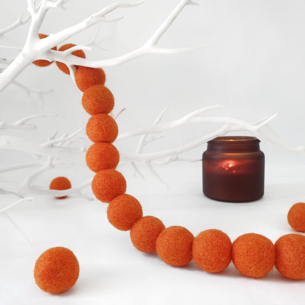 Orange Pom Pom Garland - Felt Ball Nursery Decor