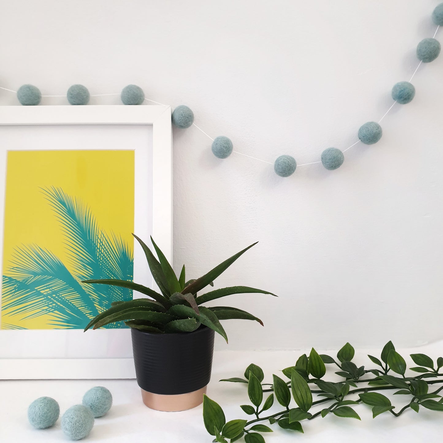 Pastel Blue Pom Pom Garland - Felt Ball Nursery Decor