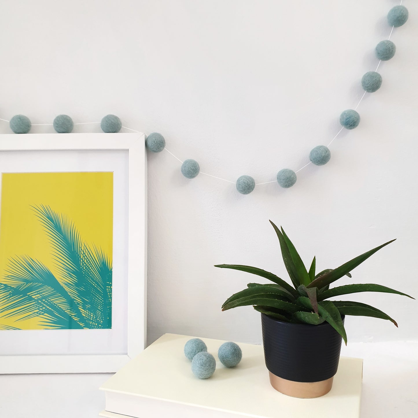 Pastel Blue Pom Pom Garland - Felt Ball Nursery Decor