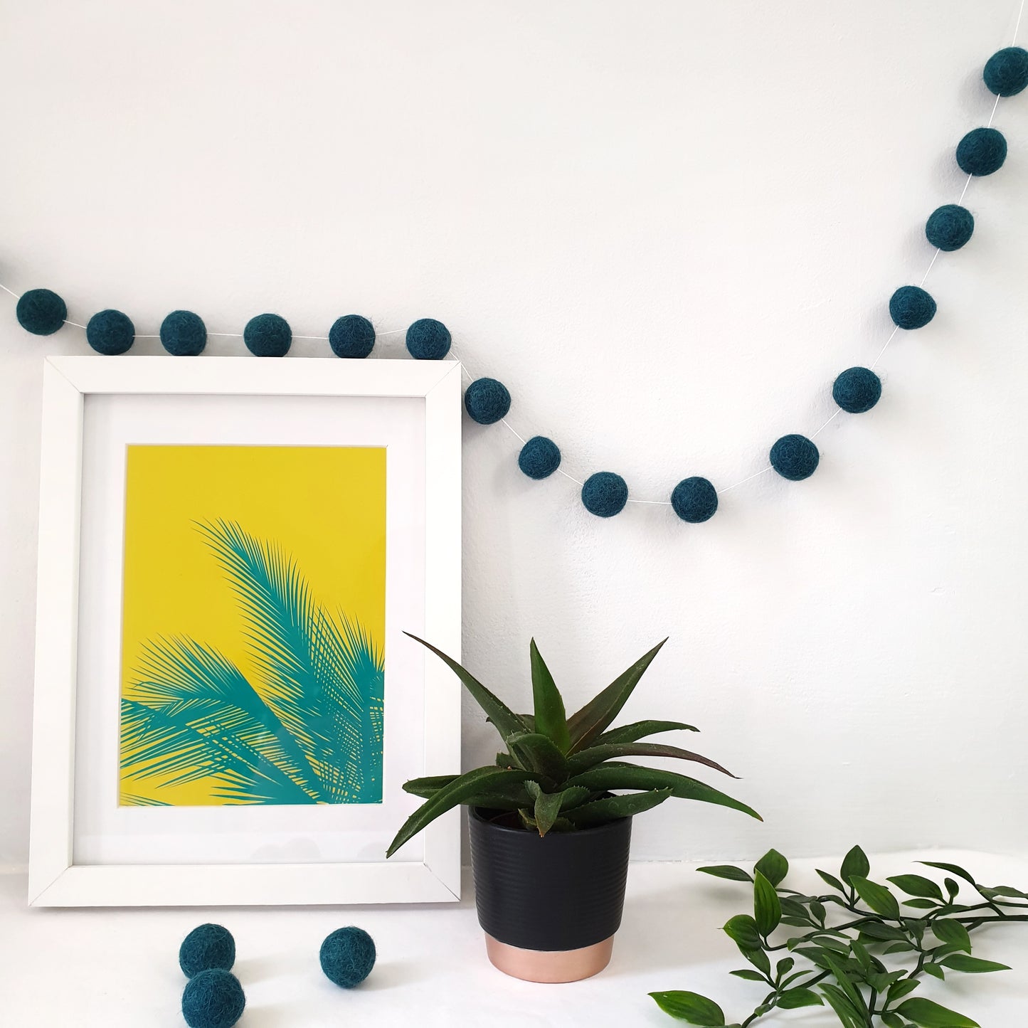 Peacock Pom Pom Garland - Felt Ball Nursery Decor