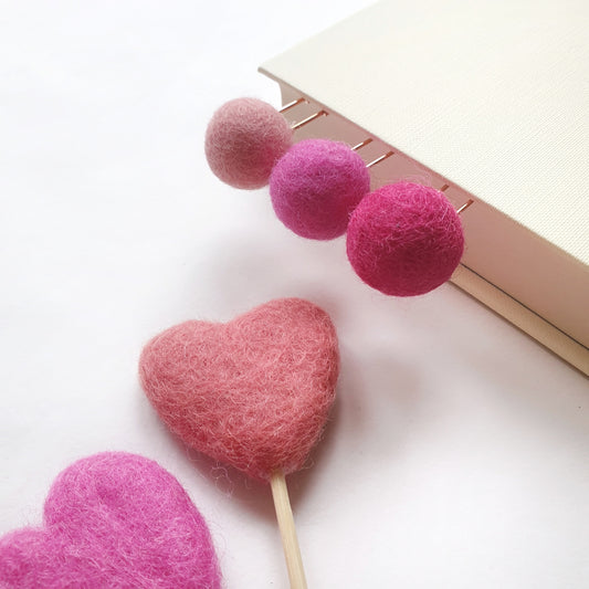 Pink Candy Pom Pom Paperclips - Felt Ball Stationary Bookmarks