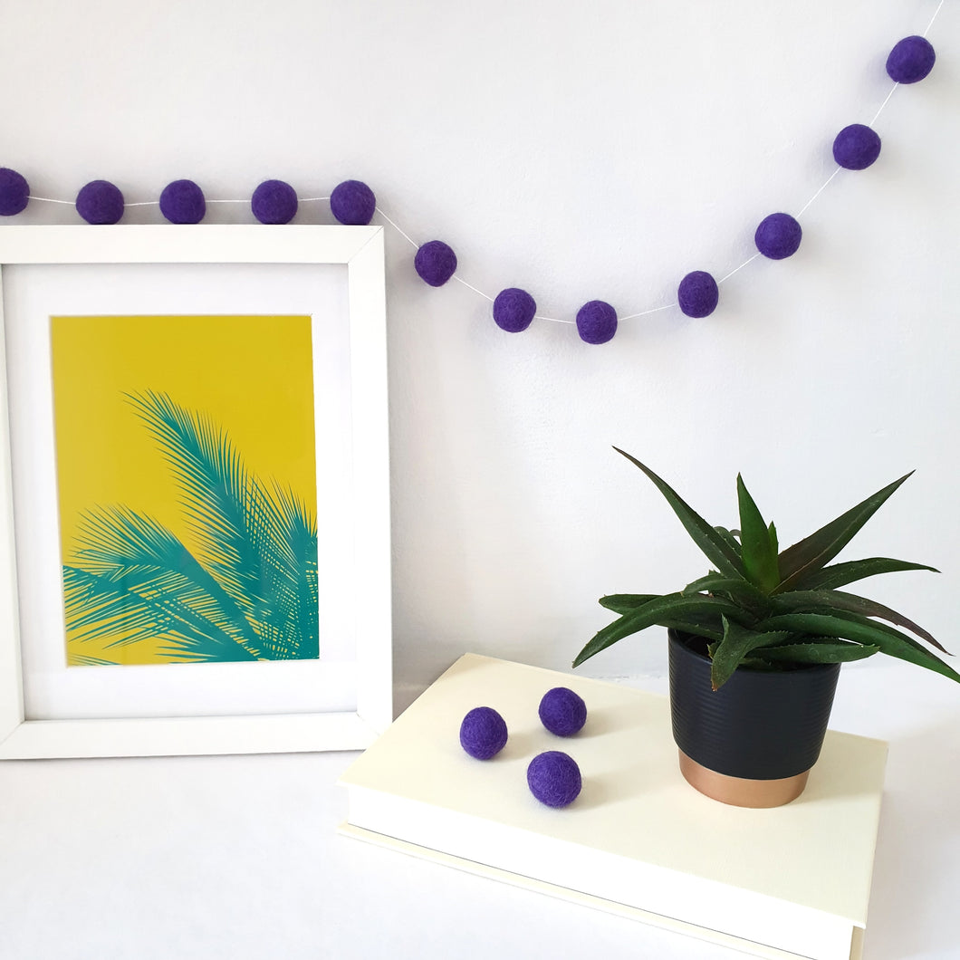 Purple Pom Pom Garland - Felt Ball Nursery Decor