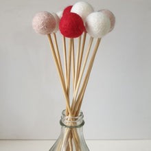 Load image into Gallery viewer, Red and Blush Pom Pom Flowers, Felt Ball Bouquet Room Decor