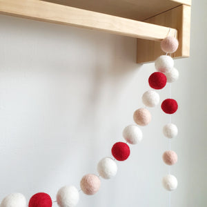 Red and Blush Pom Pom Garland - Felt Ball Nursery Decor
