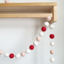 Load image into Gallery viewer, Red and Blush Pom Pom Garland - Felt Ball Nursery Decor