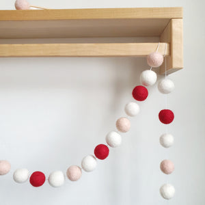 Red and Blush Pom Pom Garland - Felt Ball Nursery Decor