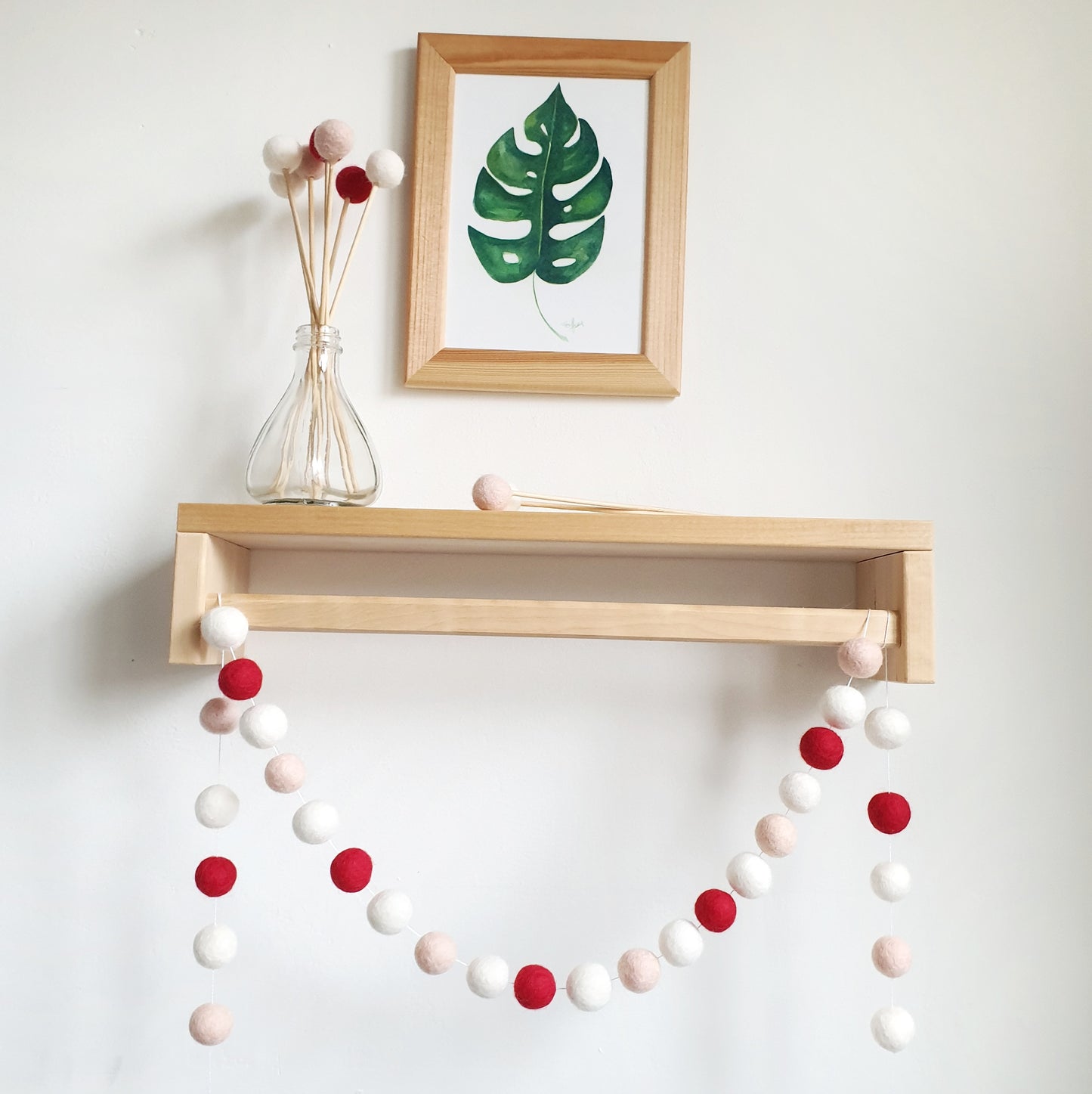 Red and Blush Pom Pom Garland - Felt Ball Nursery Decor