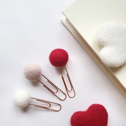 Rose Pom Pom Paperclips - Felt Ball Stationary Bookmarks