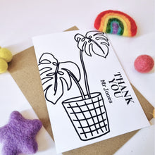 Load image into Gallery viewer, Colour Me In Personalised Teachers Monstera Design - A6 Greeting Card