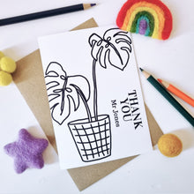 Load image into Gallery viewer, Colour Me In Personalised Teachers Monstera Design - A6 Greeting Card