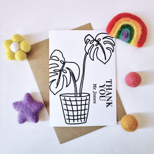 Colour Me In Personalised Teachers Monstera Design - A6 Greeting Card