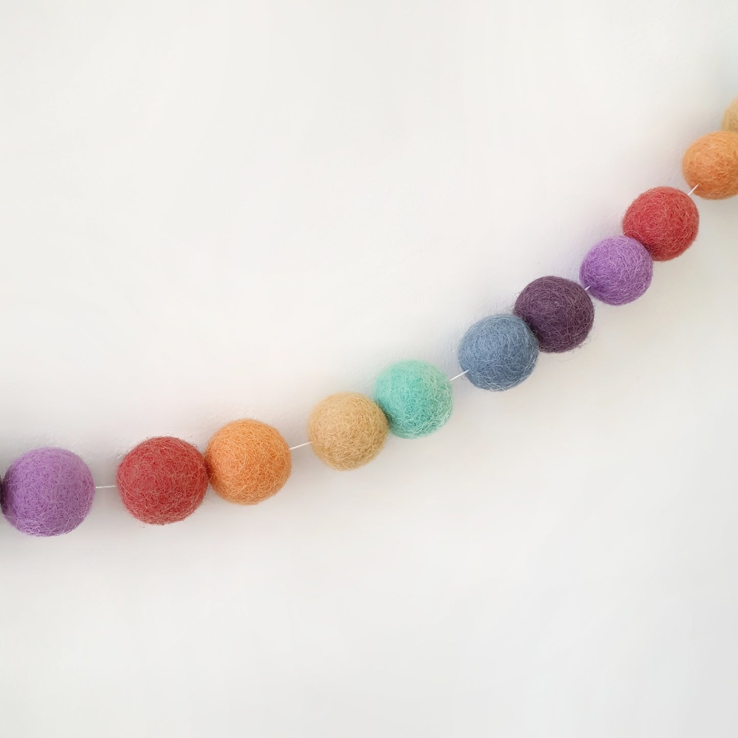 Vintage Pastel Rainbow Pom Pom Garland - Felt Ball Nursery Decor